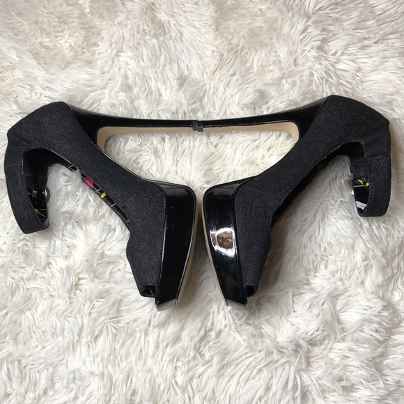 Bakers Denny Dark Denim Fabric  Platform Stilettos Ankle Strap Peep Toe Pump  7 - Picture 9 of 14